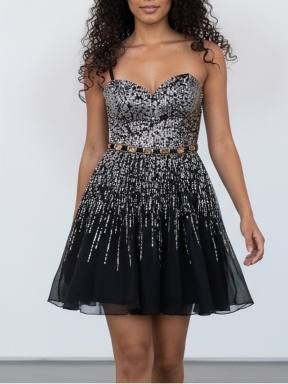 Sherri Hill Silver and Gold Embellished Prom Dress